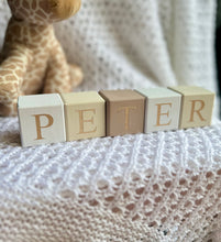 Load image into Gallery viewer, Personalised wooden baby name blocks, nursery name sign shelf decor, unique new baby gift, new born baby shower gift, wooden letters, stack