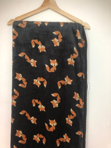 Handmade Woodland Fox and paw print fleece blanket and throw