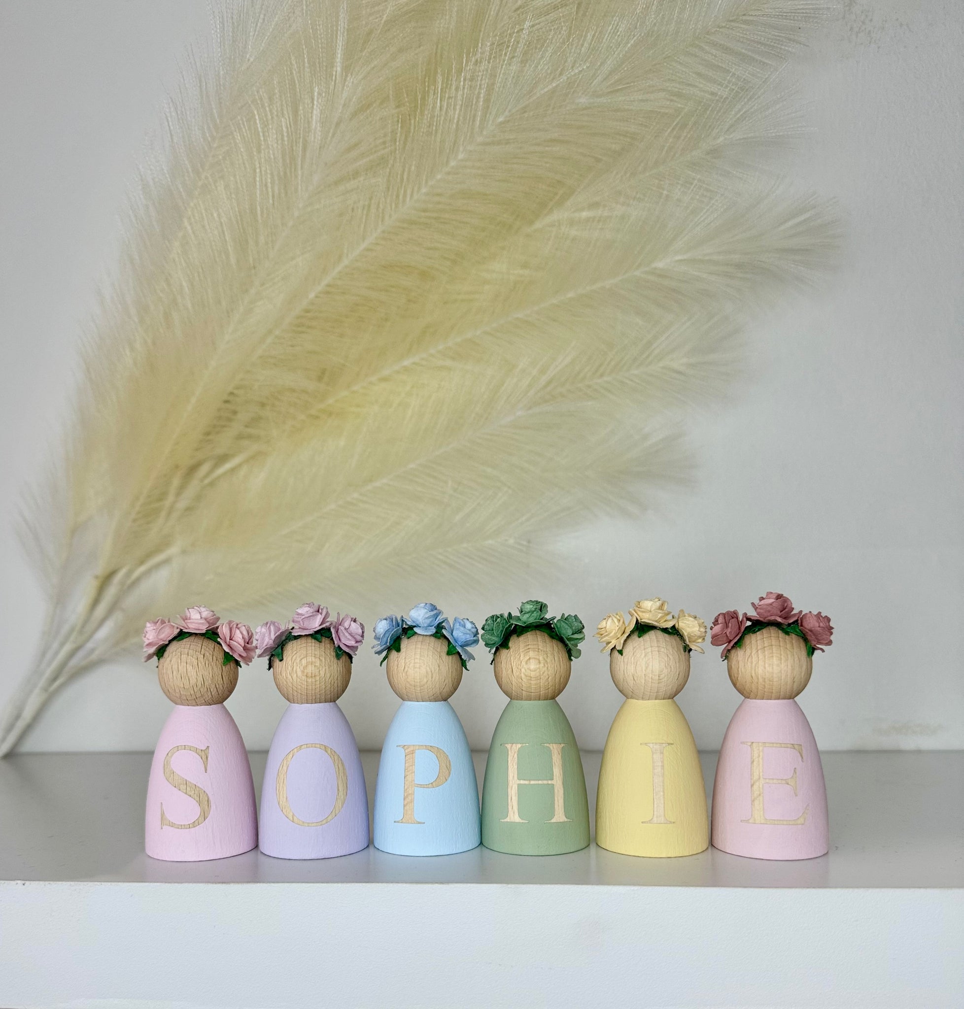 Personalised peg dolls Personalised wooden dolls new baby gift nursery name sign wooden letter floral nursery decor shelf accessories.wooden peg