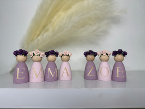 Personalised peg dolls, Personalised wooden dolls, new baby gift, nursery name sign, wooden letter floral nursery decor shelf accessories.wooden peg dolls