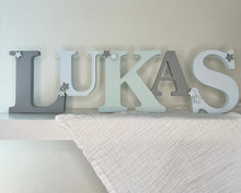 Load image into Gallery viewer, 15cm personalised tumble name - freestanding wooden initial name