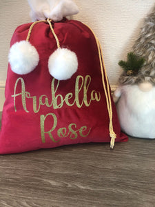 Luxury Personalised Velvet Christmas Santa sacks, Christmas sack with gold rope and pom pom, personalised Christmas sack, Christmas stocking