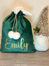 Load image into Gallery viewer, Luxury Personalised Velvet Christmas Santa sacks, Christmas sack with gold rope and pom pom, personalised Christmas sack, Christmas stocking
