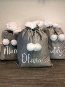 Luxury Personalised Velvet Christmas Santa sacks, Christmas sack with gold rope and pom pom, personalised Christmas sack, Christmas stocking