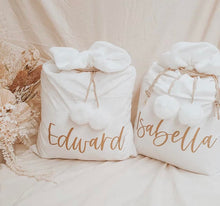 Load image into Gallery viewer, Luxury Personalised Velvet Christmas Santa sacks, Christmas sack with gold rope and pom pom, personalised Christmas sack, Christmas stocking