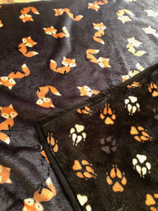Handmade Woodland Fox and paw print fleece blanket and throw