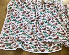 Load image into Gallery viewer, Handmade dinosaur fleece blanket